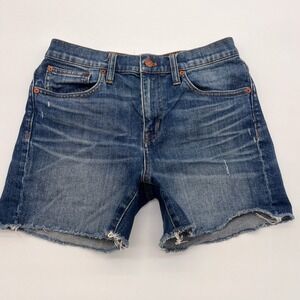 Madewell Womens 25 High Rise Stretch Denim Shorts Dark Wash Frayed Hems